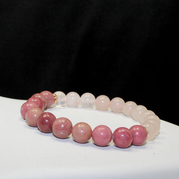 Rose Quartz and Rhodonite Beaded Gemstone Bracelet