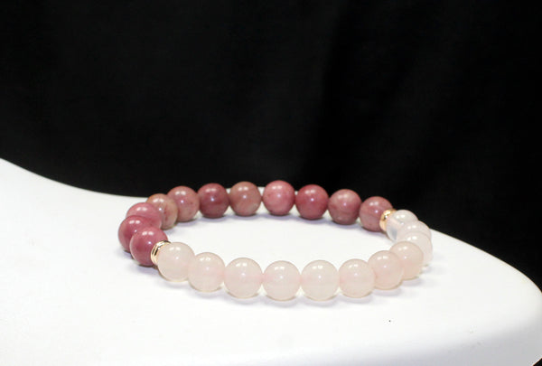 Rose Quartz and Rhodonite Beaded Gemstone Bracelet