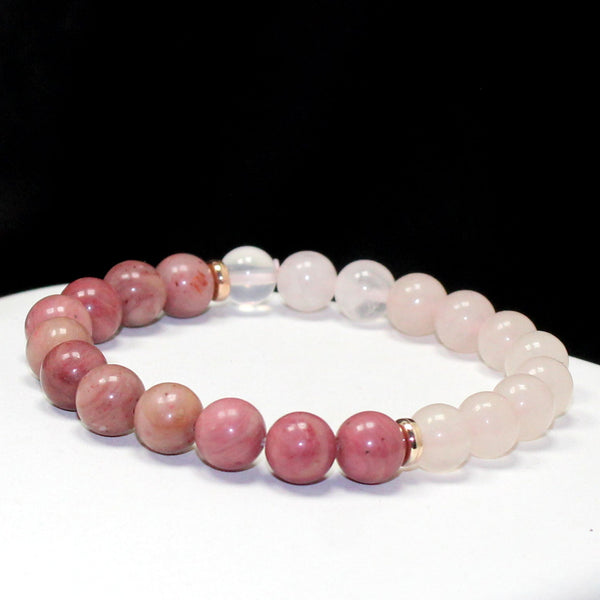 Rose Quartz and Rhodonite Beaded Gemstone Bracelet