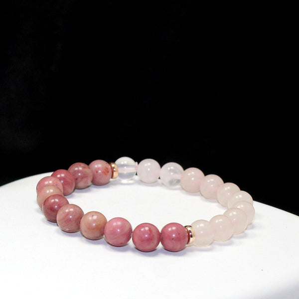 Rose Quartz and Rhodonite Beaded Gemstone Bracelet