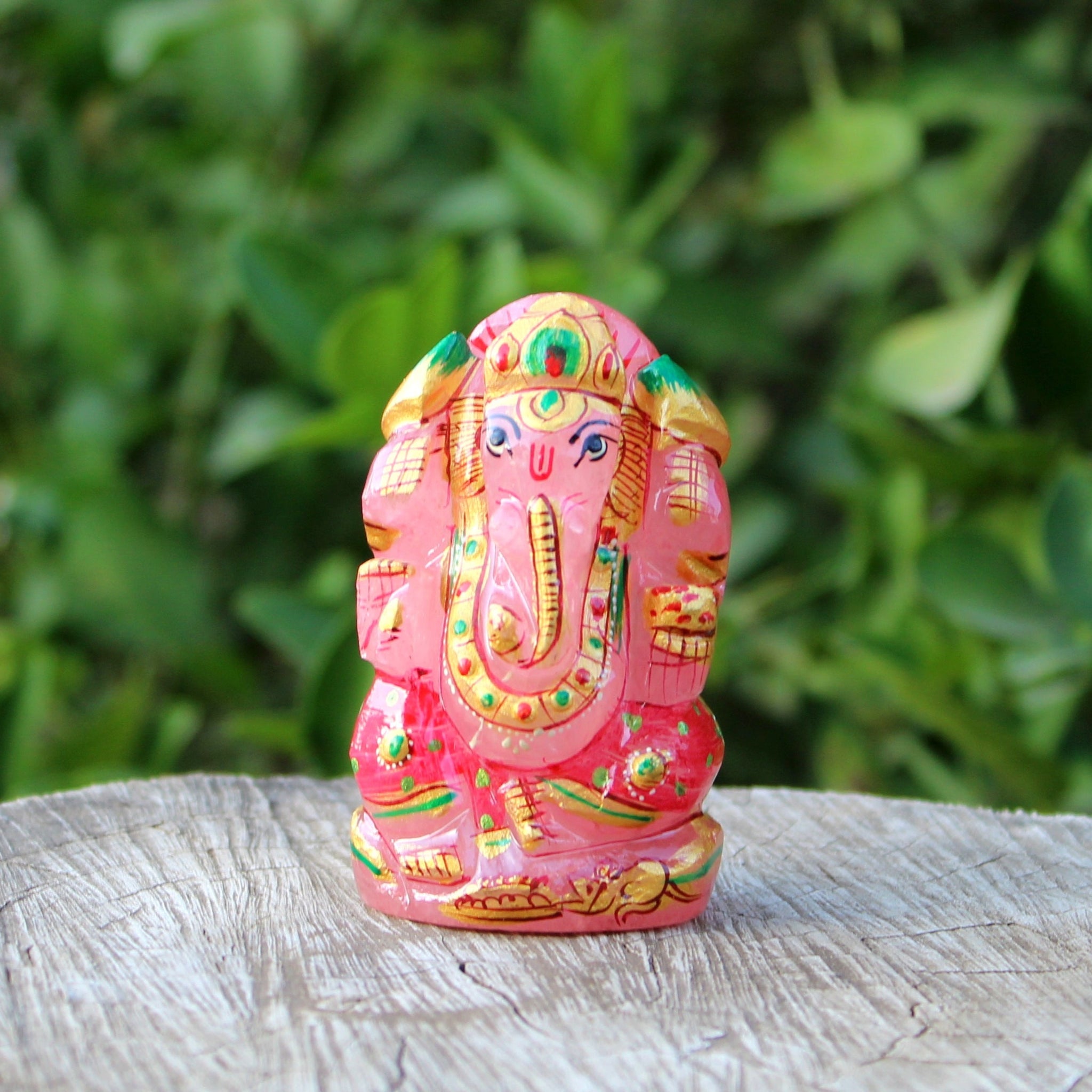 Natural Rose Quartz Hand Carved Lord Ganesh