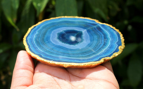 Natural Brazilian Blue Agate Coaster - 4 inch