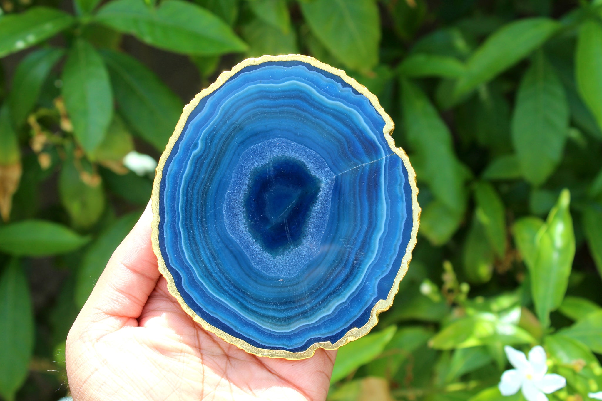 Natural Brazilian Blue Agate Coaster - 4 inch