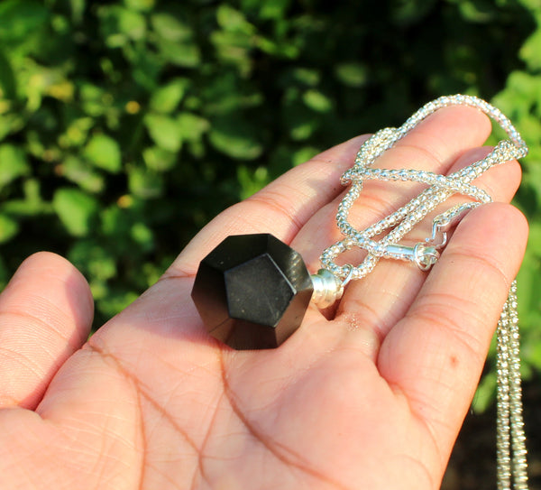 Natural Black Tourmaline Dodecahedron Necklace