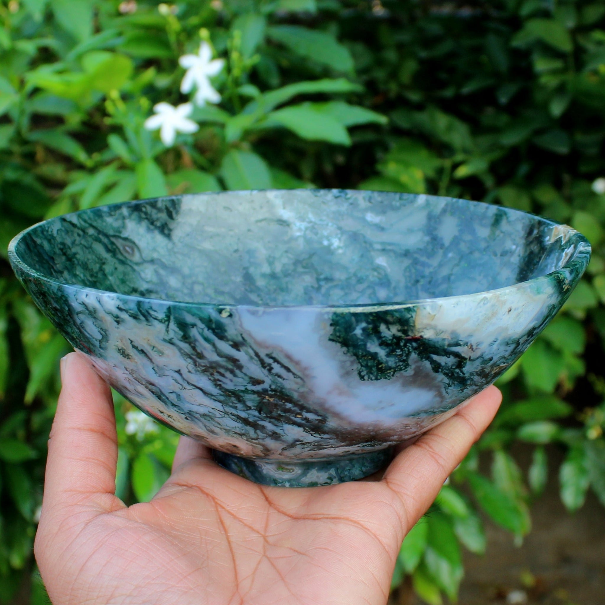 Natural Moss Agate Large Crystal Bowl