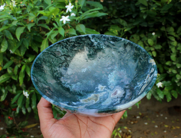 Natural Moss Agate Large Crystal Bowl