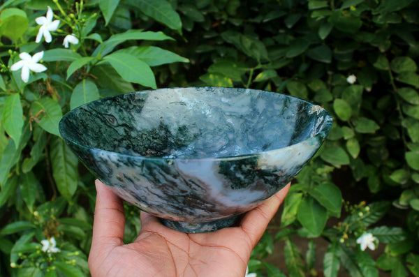 Natural Moss Agate Large Crystal Bowl