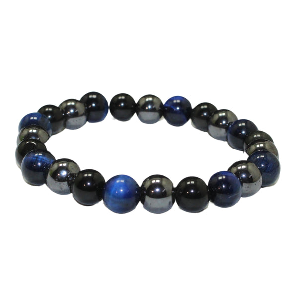 Obsidian, Hematite and Blue Tiger Eye Triple Protection Bracelet