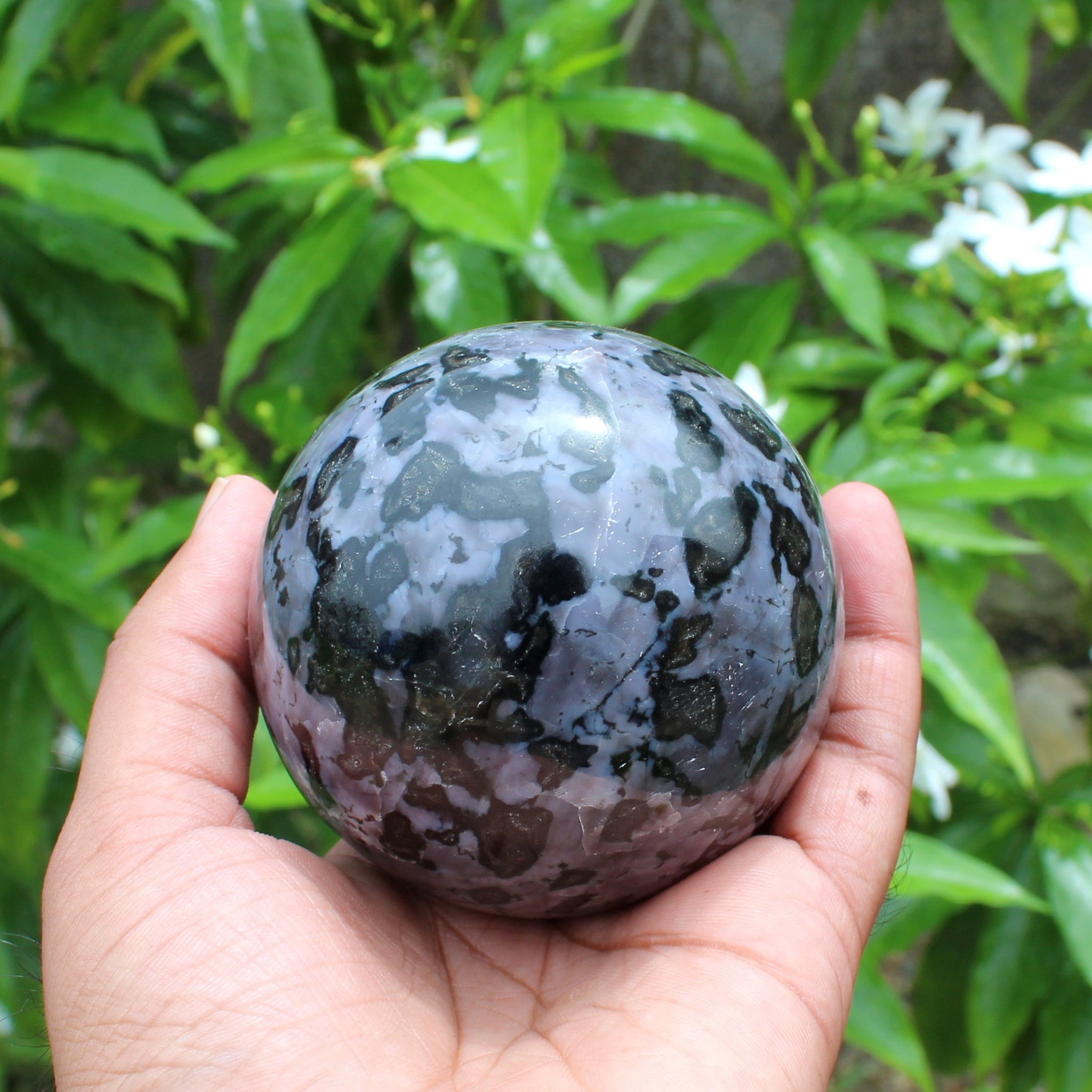 Natural Indigo Gabbro Crystal Sphere - 70 mm