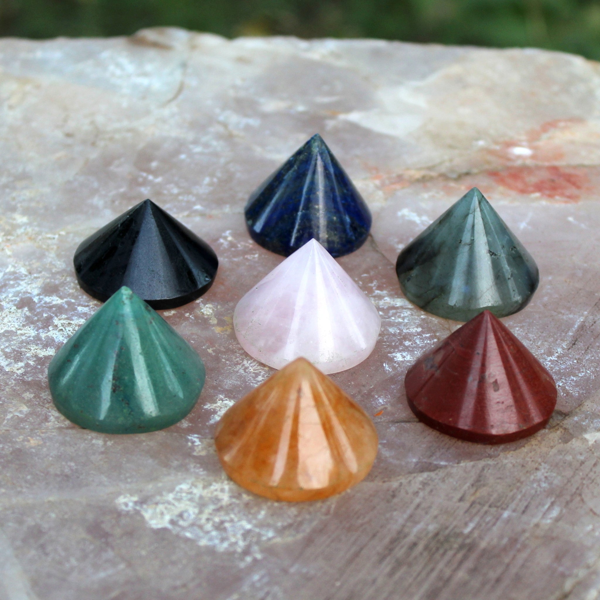 Natural 7 Chakra Conical Pyramid Set of 7