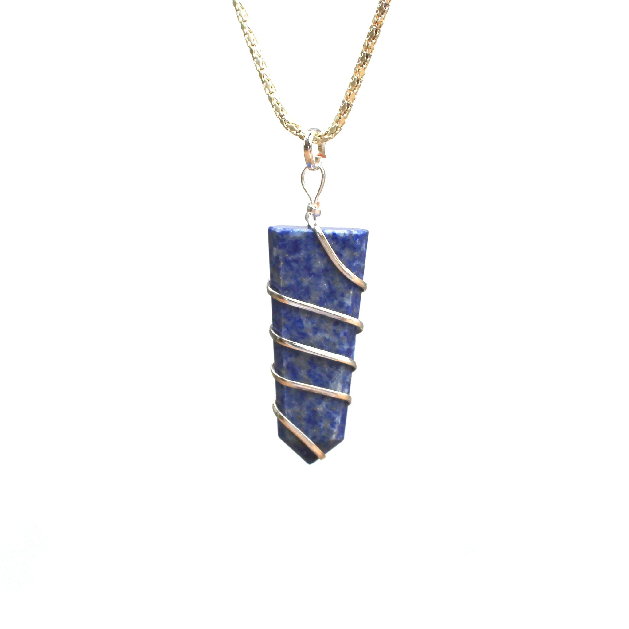 Natural Lapis Lazuli Wire Wrapped Flat Pendant