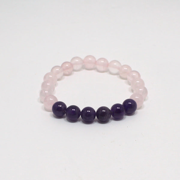 Natural Amethyst and Rose Quartz Bead Elastic Stretchable Bracelet