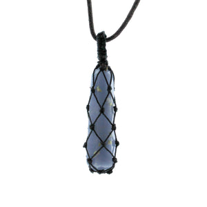 Natural Angelite Black String Wrapped Pendant