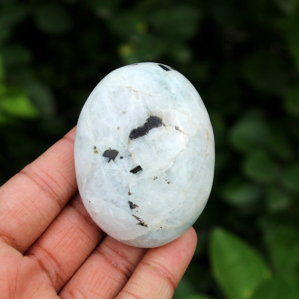 Natural White Rainbow Moonstone Palm Stone