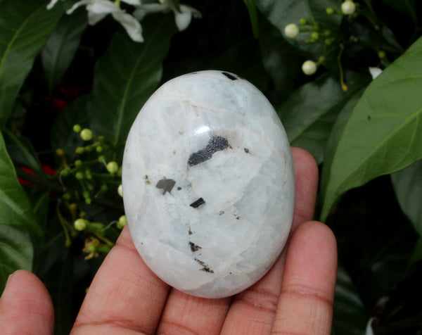 Natural White Rainbow Moonstone Palm Stone