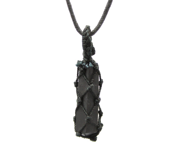 Natural Black Tourmaline String Wrapped Pendant