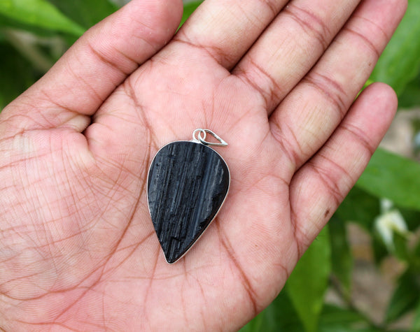 Natural Black Tourmaline Raw Stone Pendants