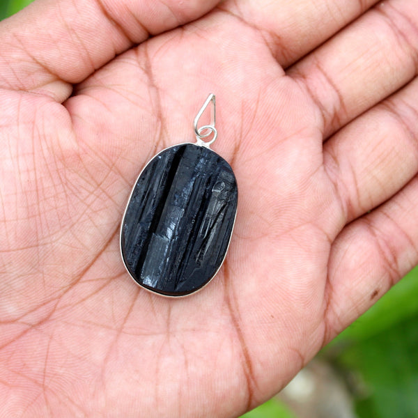 Natural Black Tourmaline Raw Stone Pendants