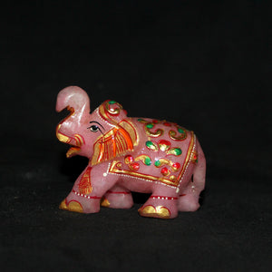 Natural Rose Quartz Hand Painted Home Decor Elephant