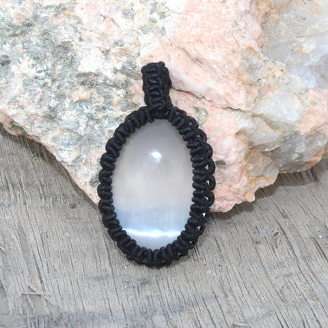 Natural Selenite Macramé Pendant