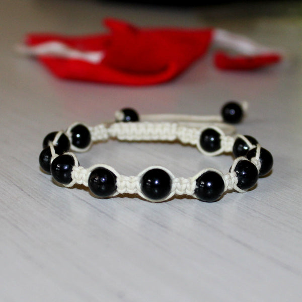 Natural Black Tourmaline Macrame Bead Bracelet