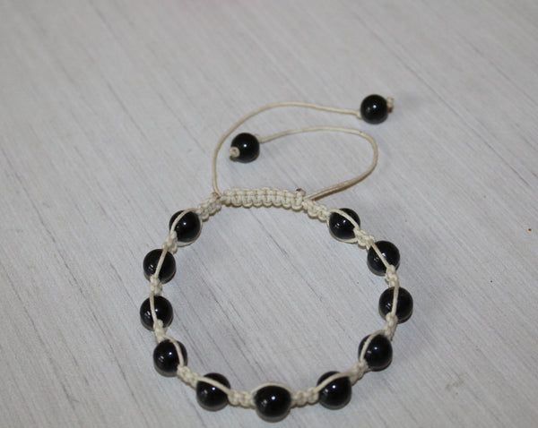 Natural Black Tourmaline Macrame Bead Bracelet