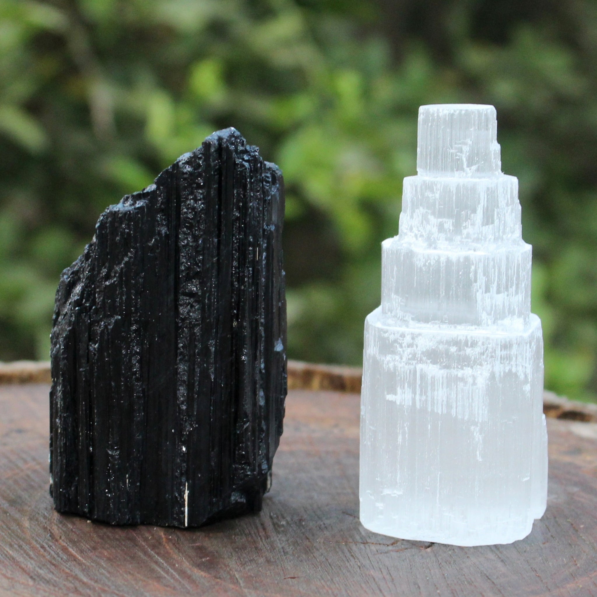 Selenite Tower and Black Tourmaline Raw Stone