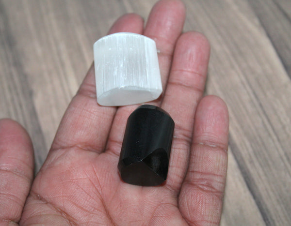 Natural Black Tourmaline and Selenite Tumble Set