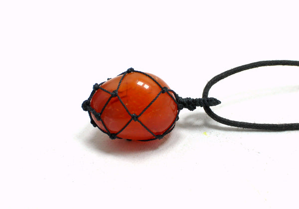 Natural Carnelian String Wrapped Tumble Pendant