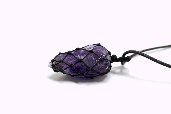 Natural Raw Amethyst String Wrapped Pendant