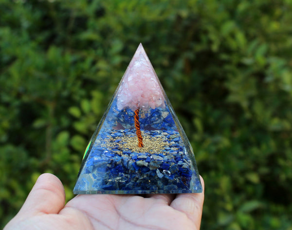 Lapis Lazuli and Rose Quartz Orgone Pyramid