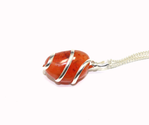 Natural Carnelian Tumble Wire Wrapped Pendant