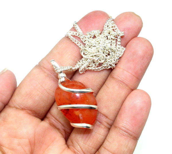 Natural Carnelian Tumble Wire Wrapped Pendant