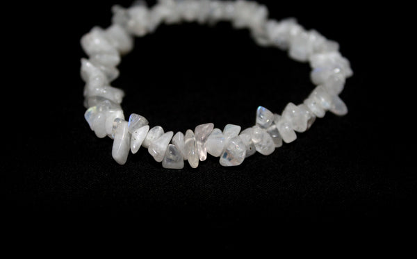 Natural White Rainbow Moonstone Chip Bracelet