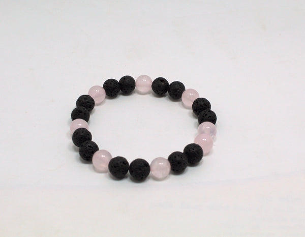 Natural Rose Quartz and Lava Rock Bead Bracelet