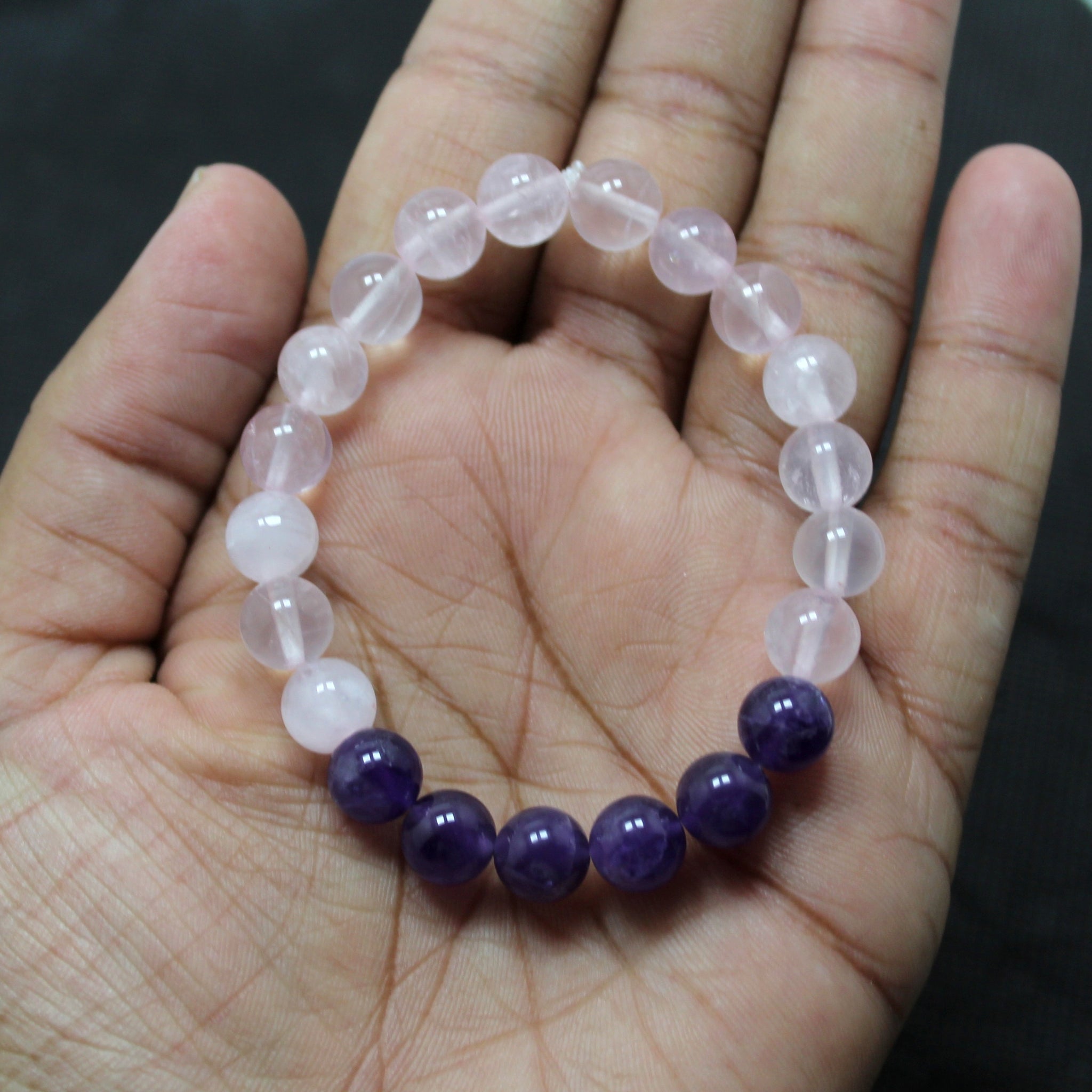 Natural Amethyst and Rose Quartz Bead Elastic Stretchable Bracelet