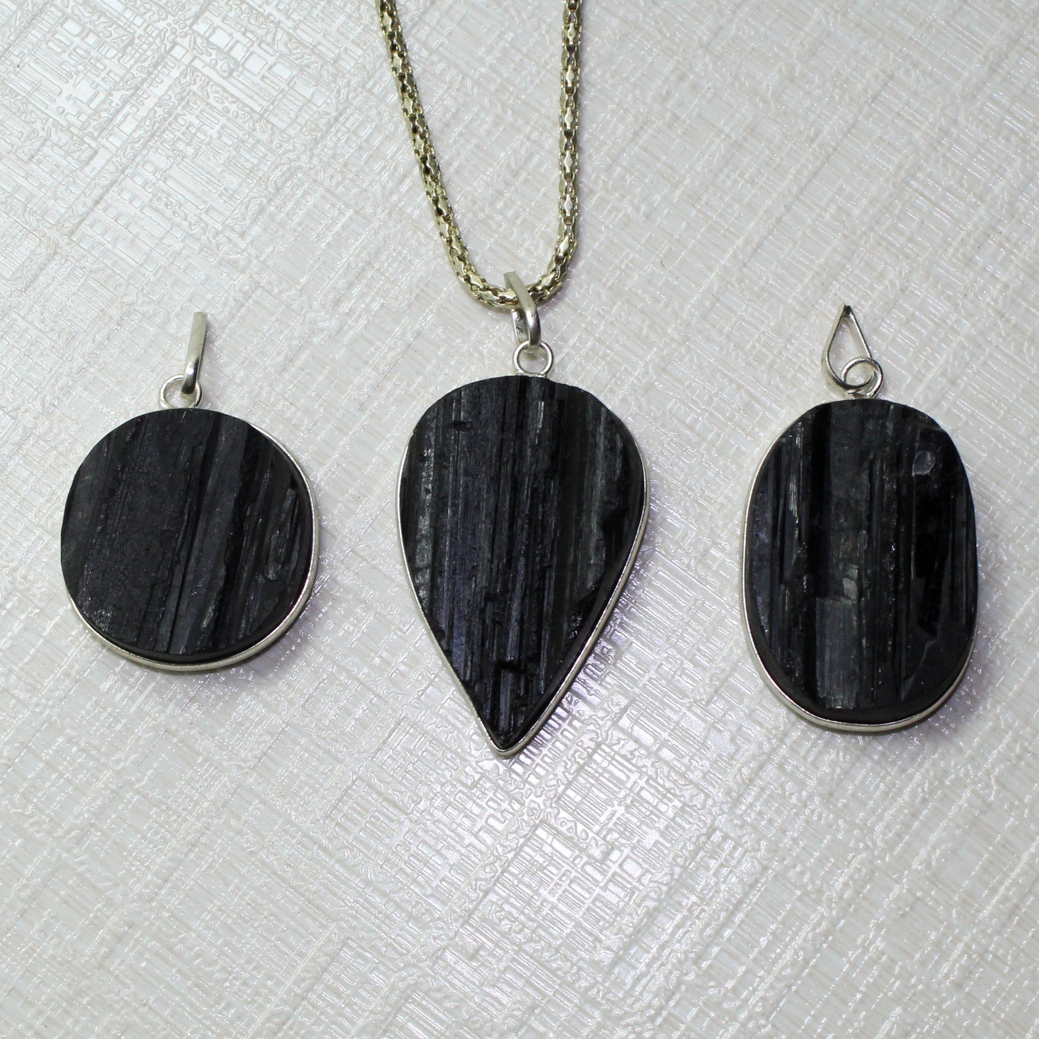 Natural Black Tourmaline Raw Stone Pendants