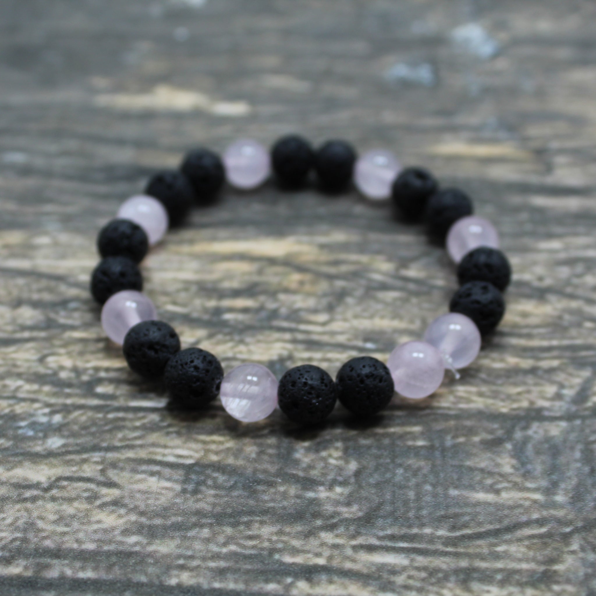 Natural Rose Quartz and Lava Rock Bead Bracelet