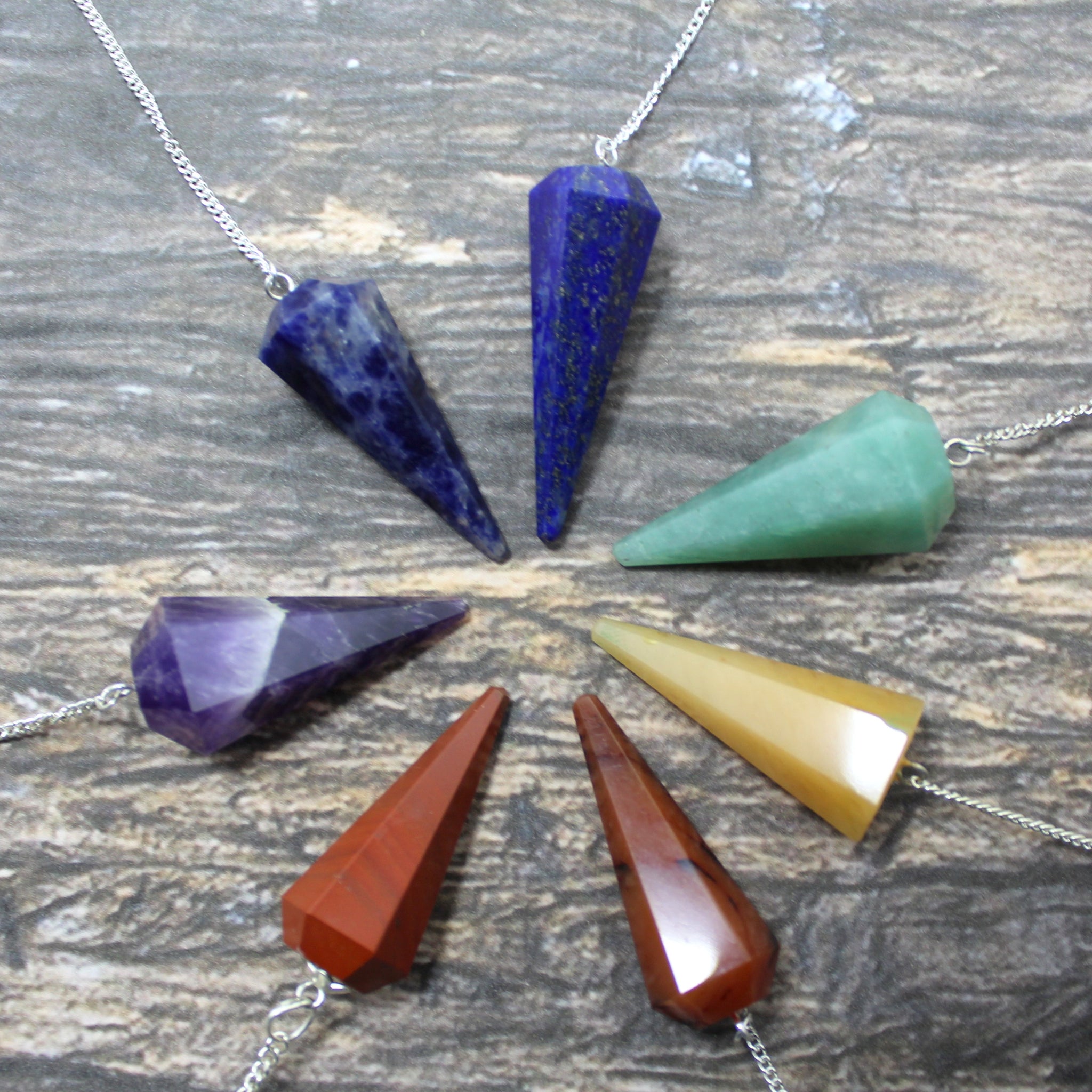 Natural 7 Chakra Dowsing Pendulum Set of 7